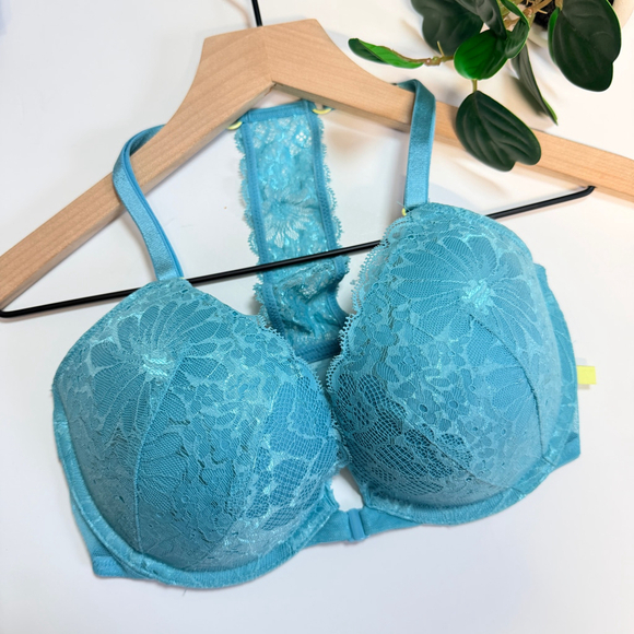Victoria's Secret Other - Victoria's Secret Blue Teal Lace Push-Up Bra 32DD New With Tags